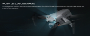 Worry Less, Discover More<br> The combination of APAS 4.0, four-directional obstacle sensing, and 12km 1080p O3 image transmission system offers you a safer, smarter, and smoother flying experience.
